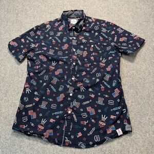 Men's Free Planet Patriotic American Flag 4th of July Short Sleeve Shirt Size‎ M